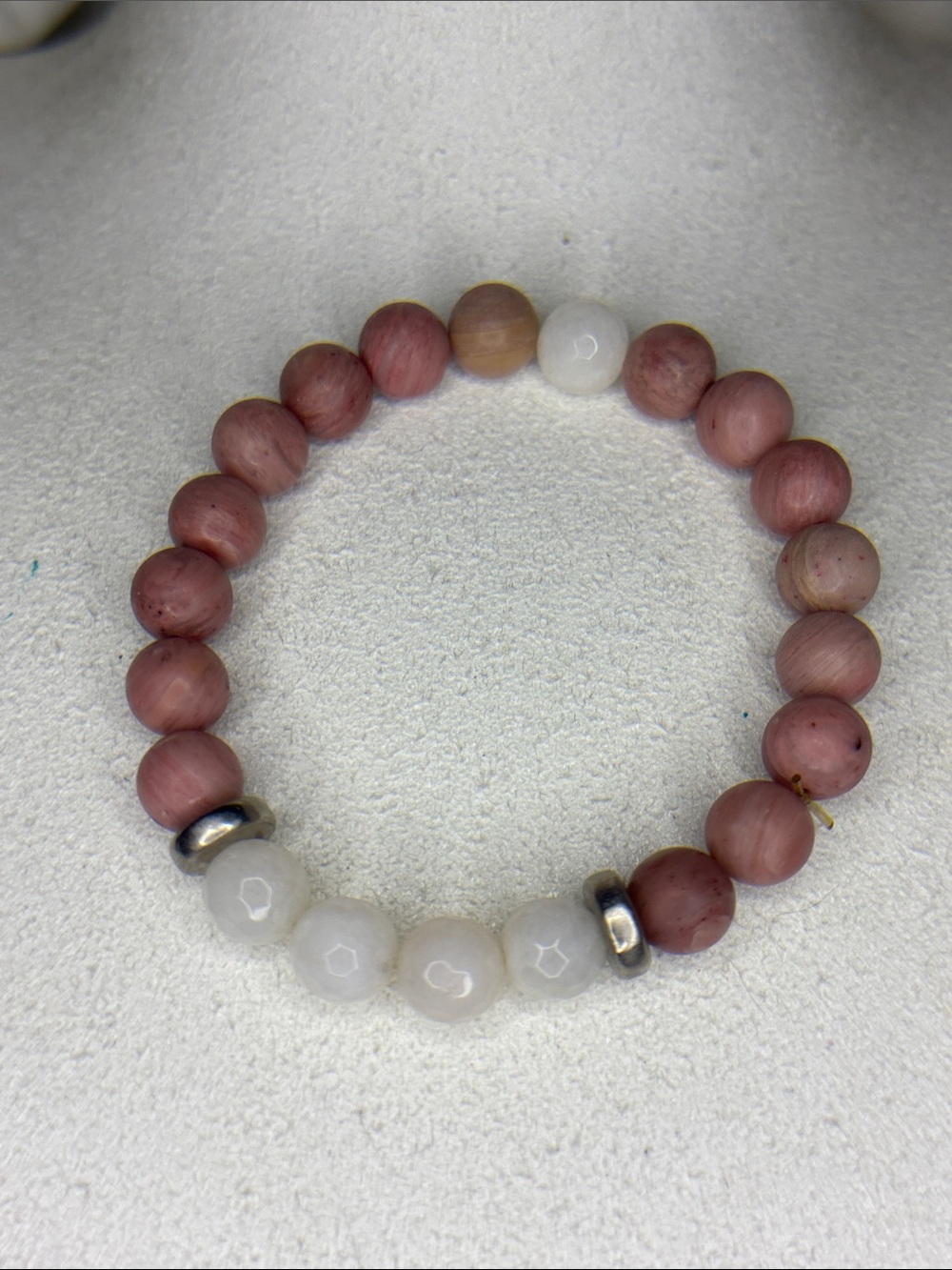 Pink Opal Beaded Stretch Bracelet with faucet quartz accents